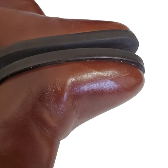 Kanna | Made in Spain Cognac Brown Leather Stacked Heel Booties - Picture 8 of 12